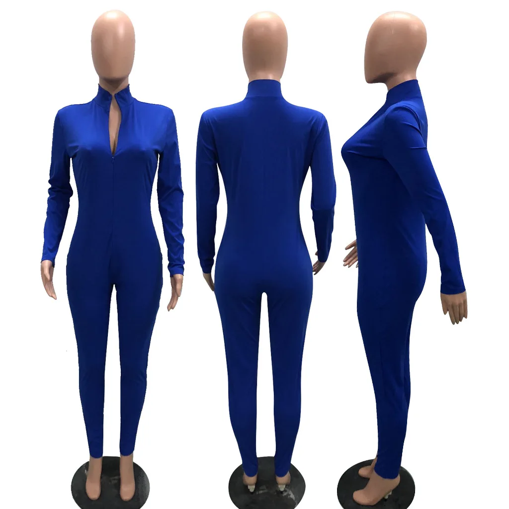 2020 Latest Design Women Long Sleeve Half Zip Jumpsuit One Piece Bodycon Buy Custom Long