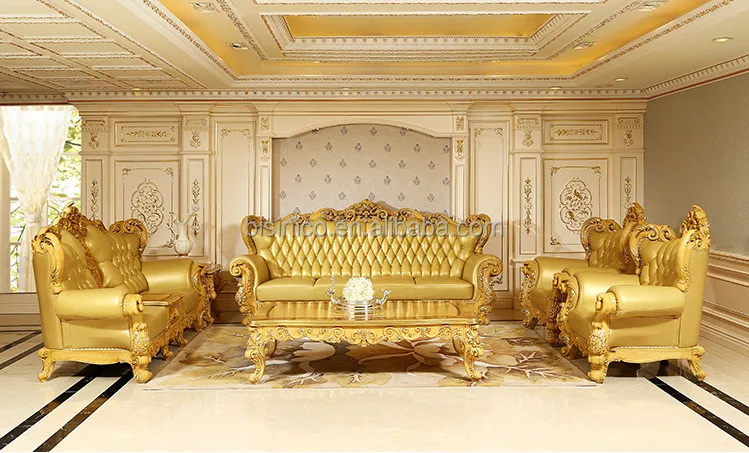 European Style Golden Color Wooden Hand Carved Living Room Leather Sofa Furniture Set Moq 1 View Bisini Product Details