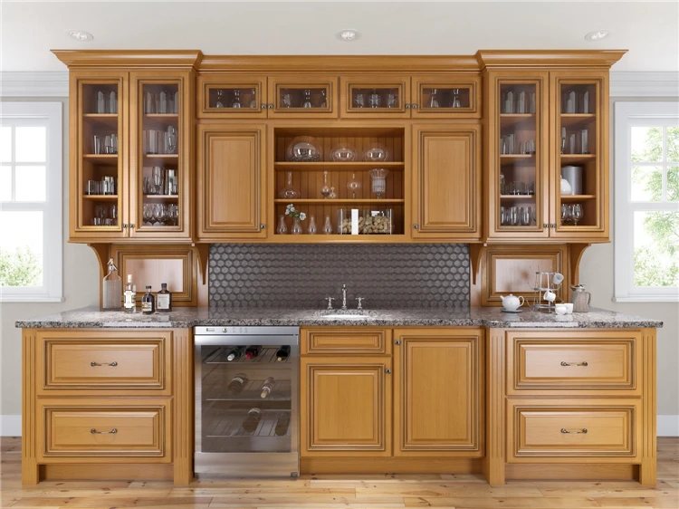 2019 New Model American Bespoke Classic Design Custom Solid Wood quartz stone Modular particle board Kitchen Cabinet