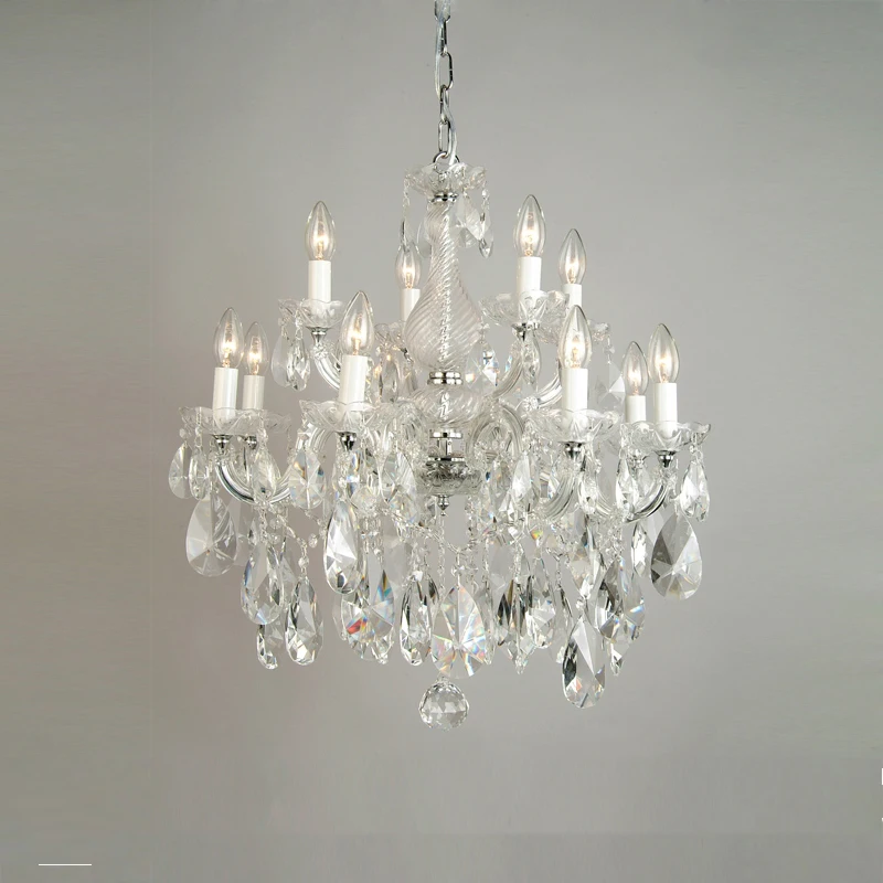 Indoor big size crystal hanging hotel villa 12 light crystal chandelier lamp