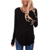 Black Vivid V Neck Semi-Circle Hem T-Shirt Irregular Trendy Clothes