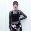 Belly Dance Top Sexy Black Mesh Long Sleeves Tops Adult Belly Dance Clothing Indian Oriental Women Training Clothes DNV10754-0