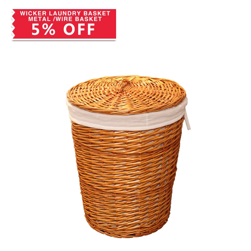 Professional Design Large Round Rattan Wicker Basket With Lid Liner