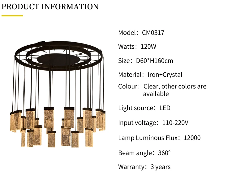 Crystal suspension chandelier lighting