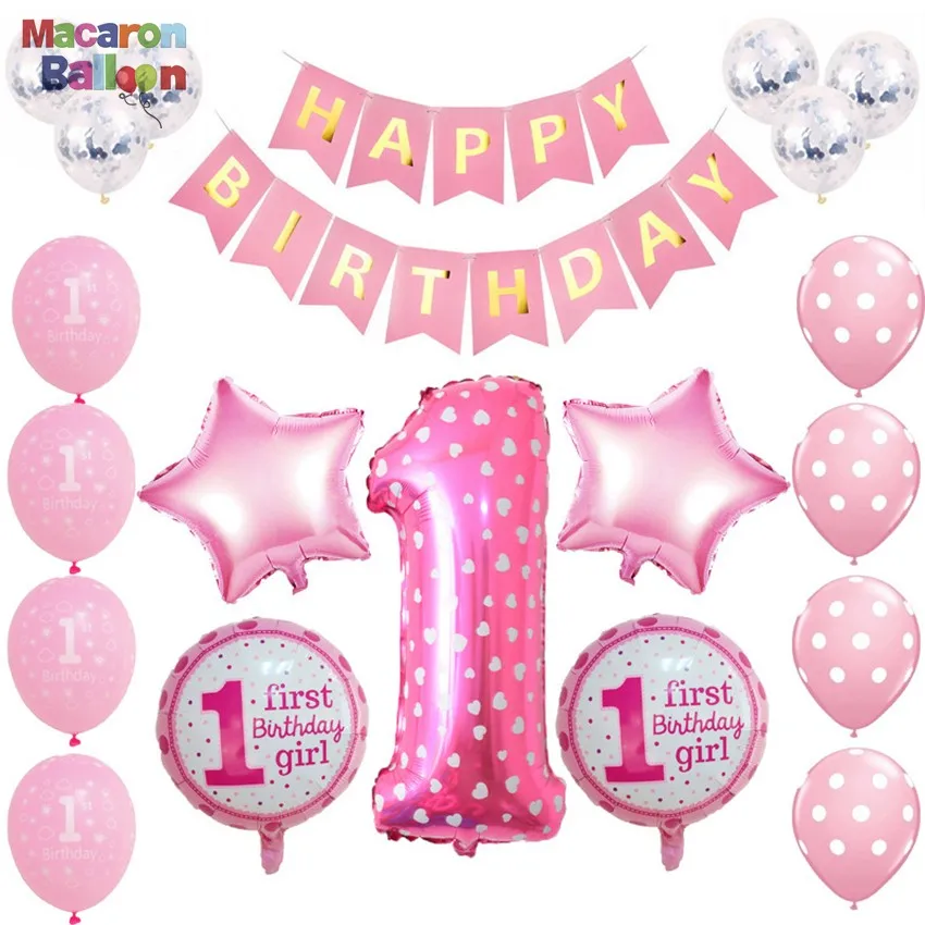 1st Birthday Party Decoration Kids Balloons Diy Number 1 First Foil