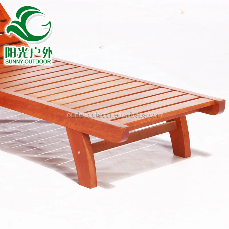 Cherry Wooden Lounger and Tea Table Outdoor Wood Sunbed