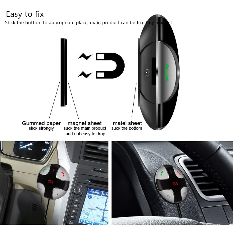 Magnetic Multi-function wireless Bluetooth car kit with car charger mp3 fm transmitter car holder Handsfree Calling