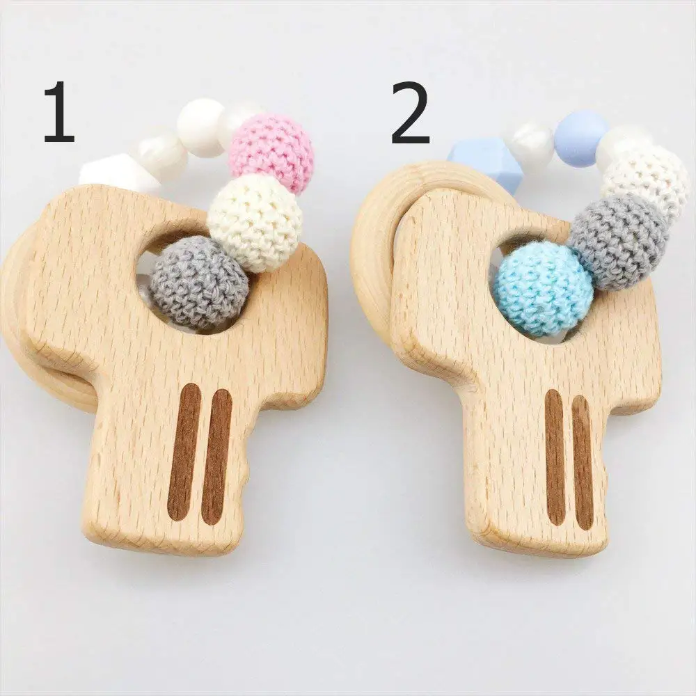 Baby Nursing Accessories Wooden Keys Crochet Bead Chew Silicone Bead Play Gym Bracelets Toys For Baby