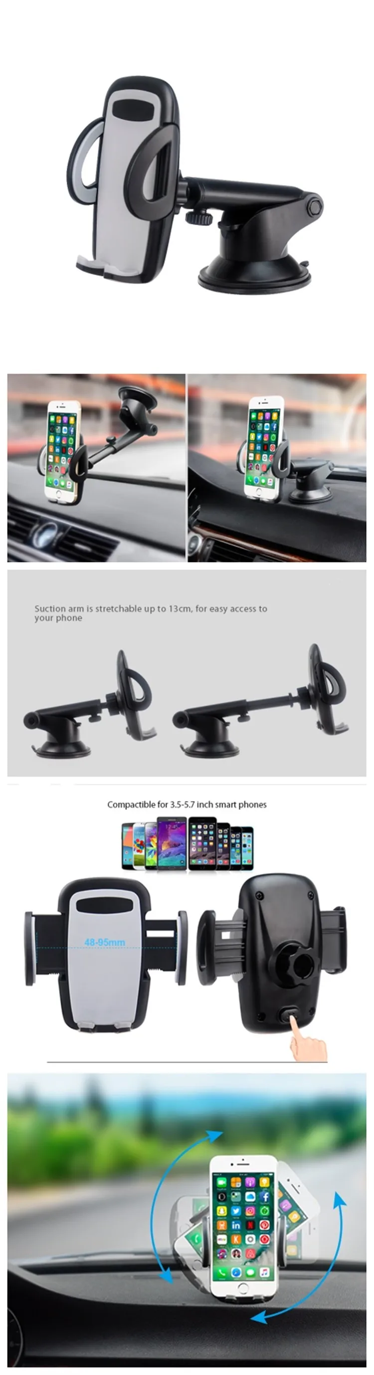 New design hot sale Car Height-adjustable windshield mount For Universal Mobile Phone