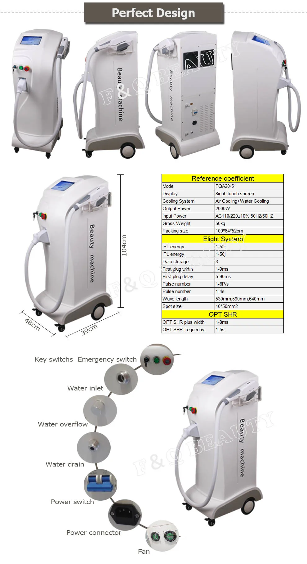 FQA20-5 Freezing point painless opt shr hair removal machine