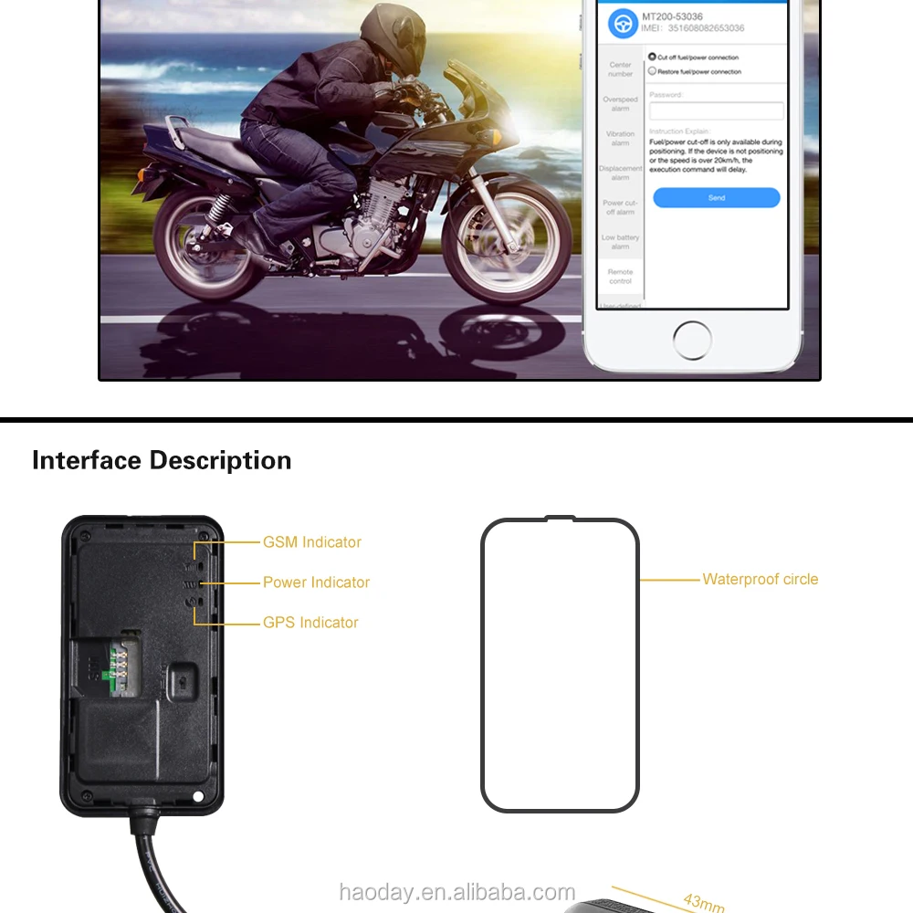Mt200/moplus Concox Waterproof Ip66 Motorcycle Gps Tracker Tracking Device Gps Gsm Sms Locator