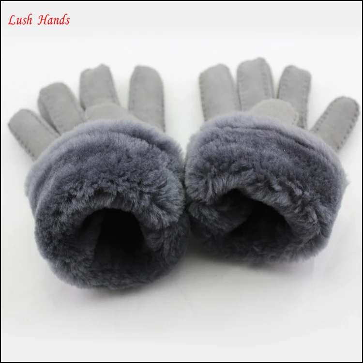 ladies warm winter double face grey hand gloves