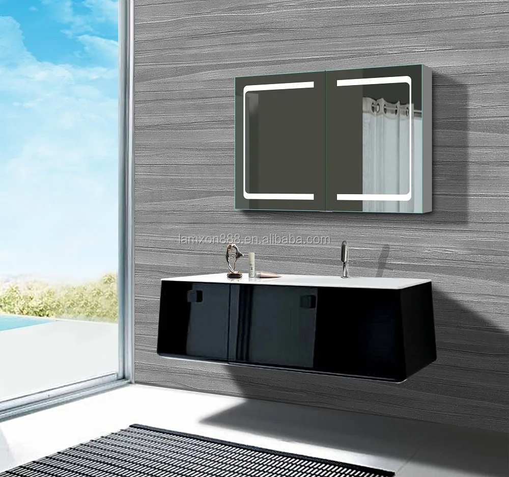 Modern Style Double Door Illuminated Aluminium Bathroom Mirror