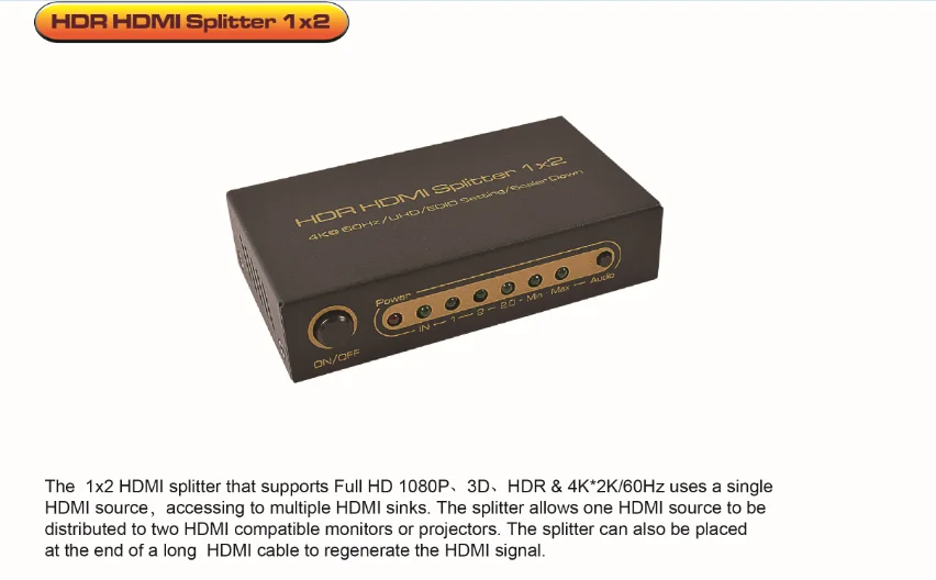 HDMI splitter AV Access HDMI Splitter Scaler 1x2 4K 60Hz YUV4:4:4 18Gbps HDMI Scaler Output 4K & 1080P Together