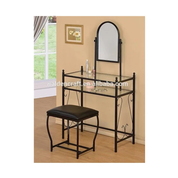 3 Piece Metal Make Up Scroll Mirror Vanity Dresser Table And Stool