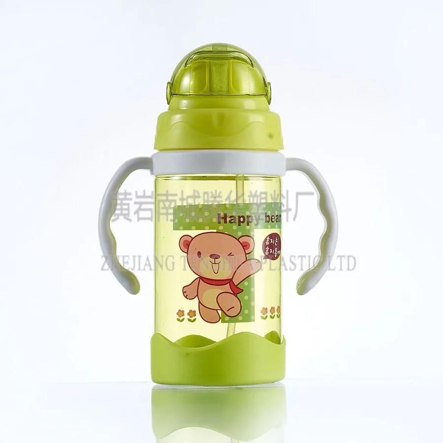 eco-friendly easy drinking plastic baby feeding bottle with handle