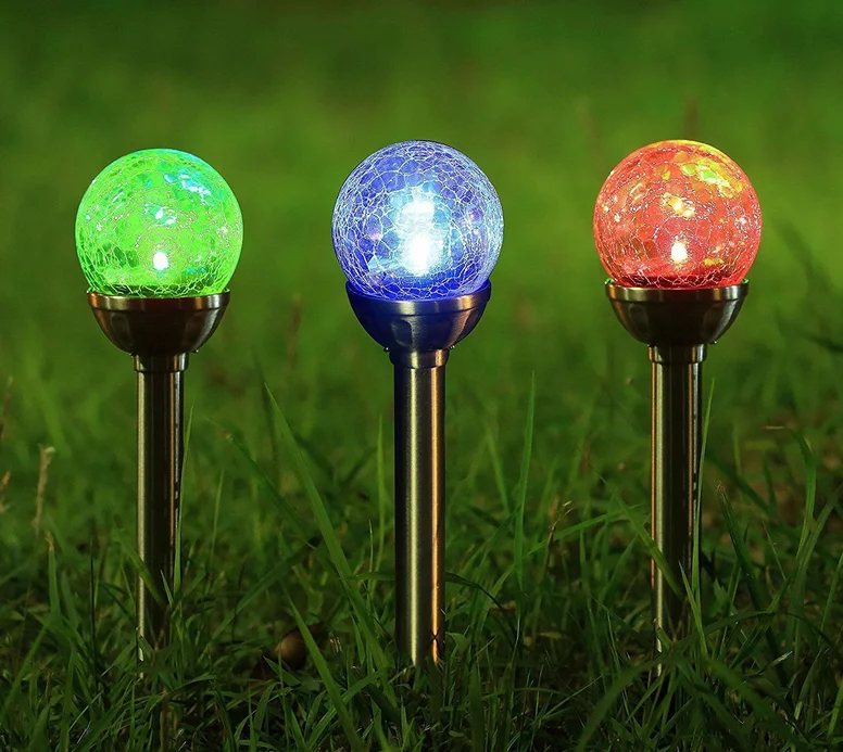 led 户外花园草坪安全插头不锈钢球形状太阳能灯
