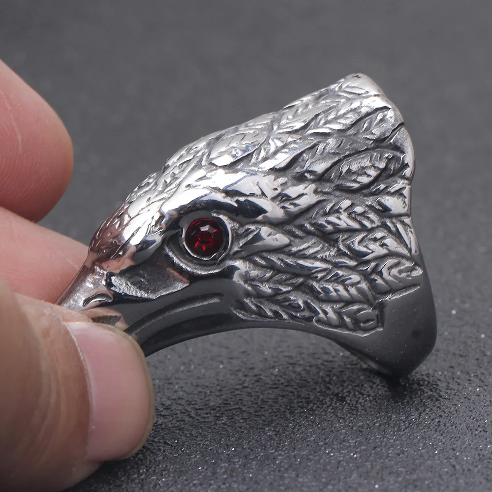 Zhubobo Men's Stainless Steel Eagle Head Biker Ring - Size 9-13, 316L Steel, 38mm Eagle Height, Silver - View #9