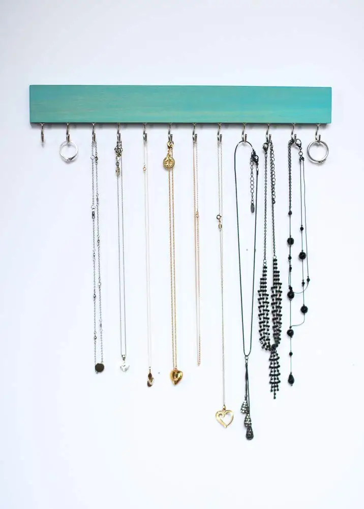 White Natural Wood Wall Jewelry Organizer/Necklace Handmade Holder Hooks Key Holder Hanging Stand Rustic Decor/Best gift idea/hooks on bottom 