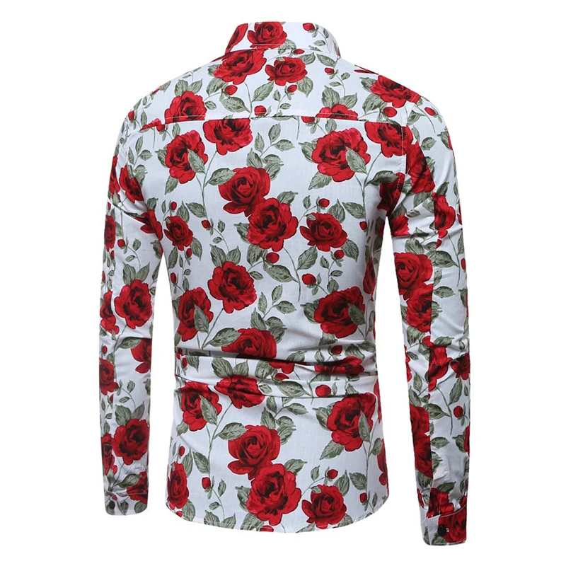 A3898 Camisas Blancas Para Hombre Con Estampado De Rosas A3898 Camisas Blancas Para Hombre Con Estampado De Rosas