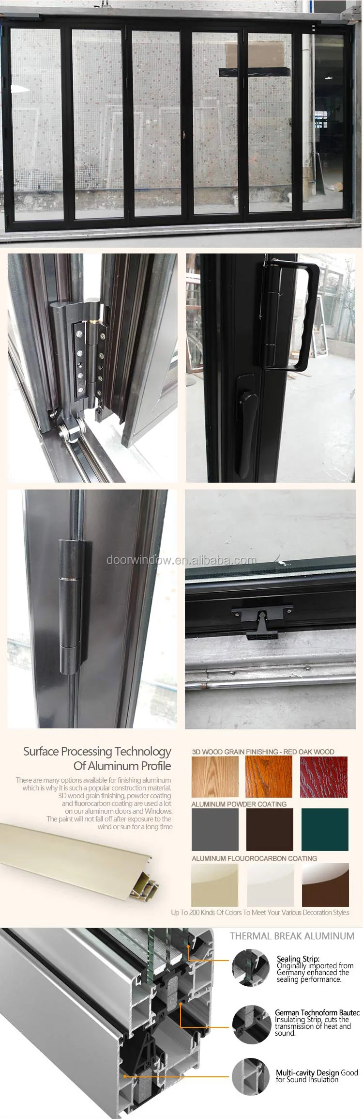 Bi-folding door hardware powder coated aluminum sliding aluminium profile