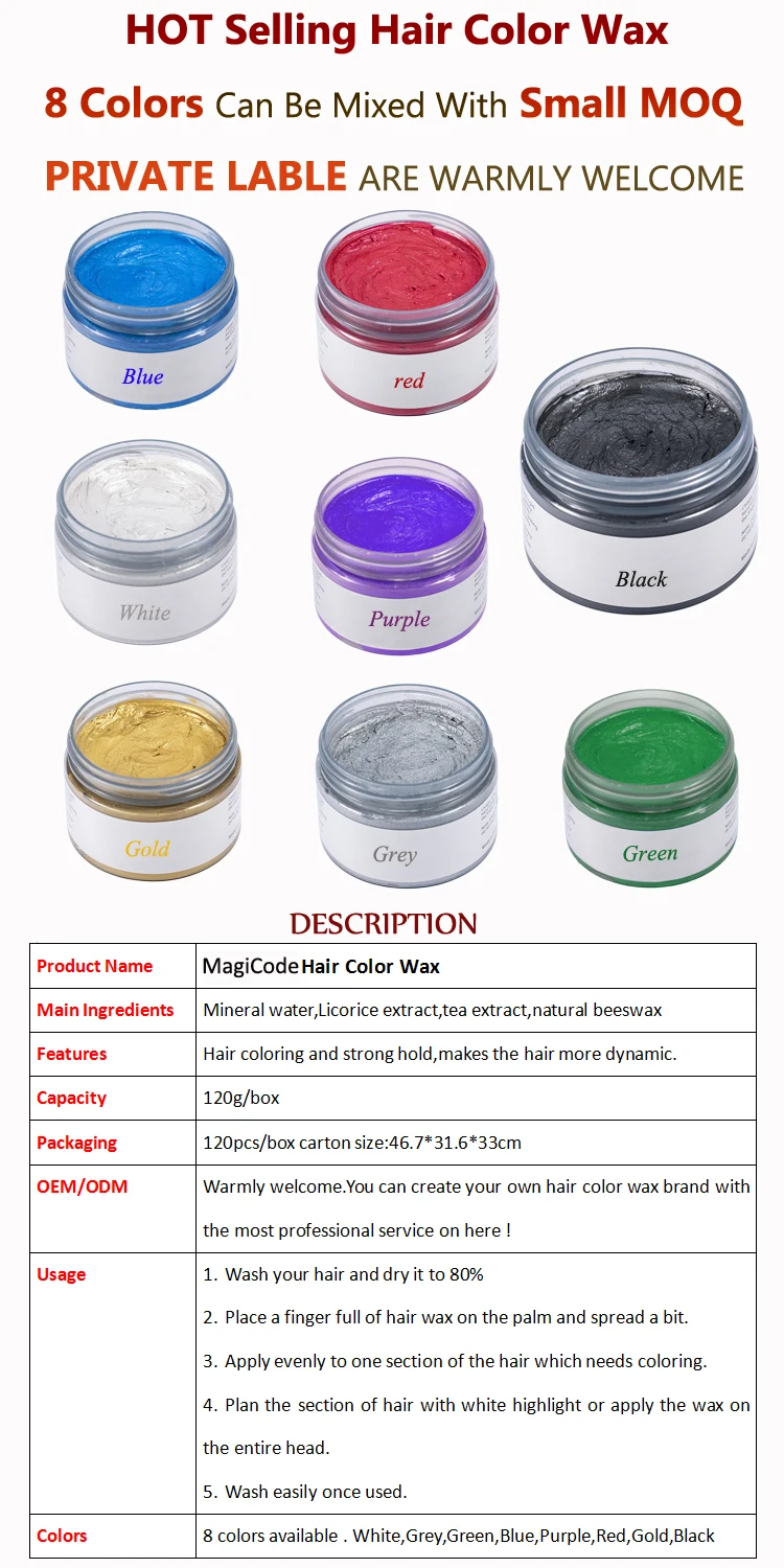 Hot Selling Hair Color Wax 100 Natural Ingredients Pomade Coloring Wax