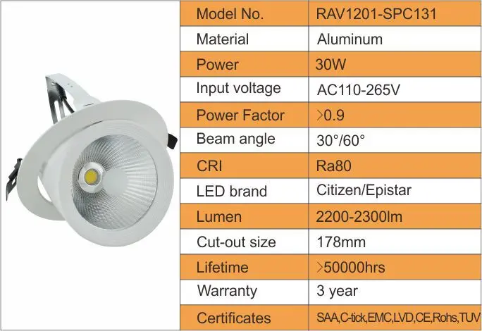 Scoops light 30W led down  lamp  led light for butcher shop with SAA RoHS CE