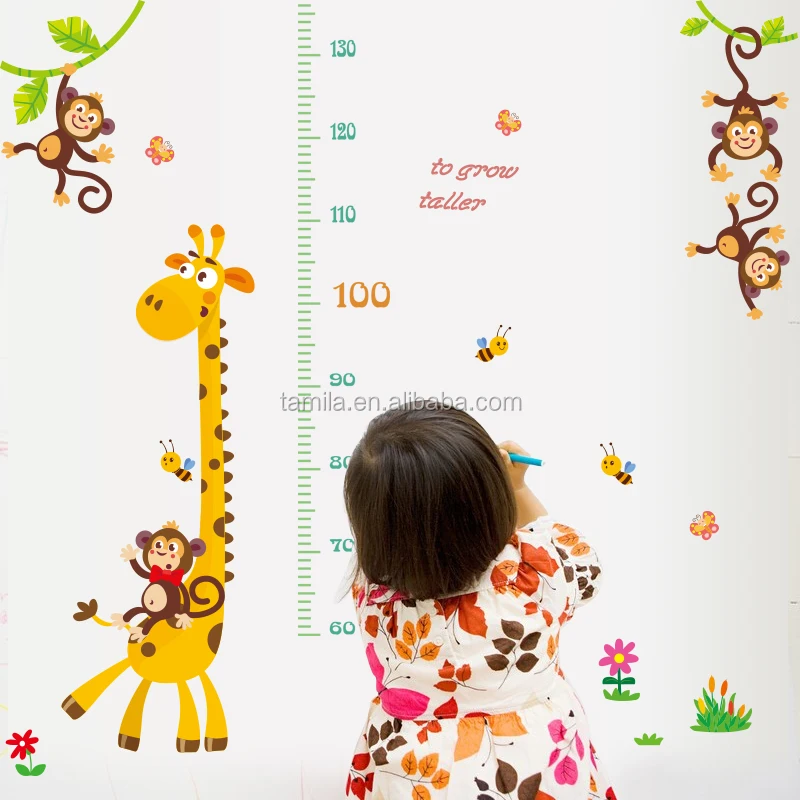 decalmile Animal Monkey Tree Height Chart Wall Stickers Giraffe Lion Kids Measure Growth Wall Decals Baby Nursery Kids Bedroom Living Room Wall Decor 