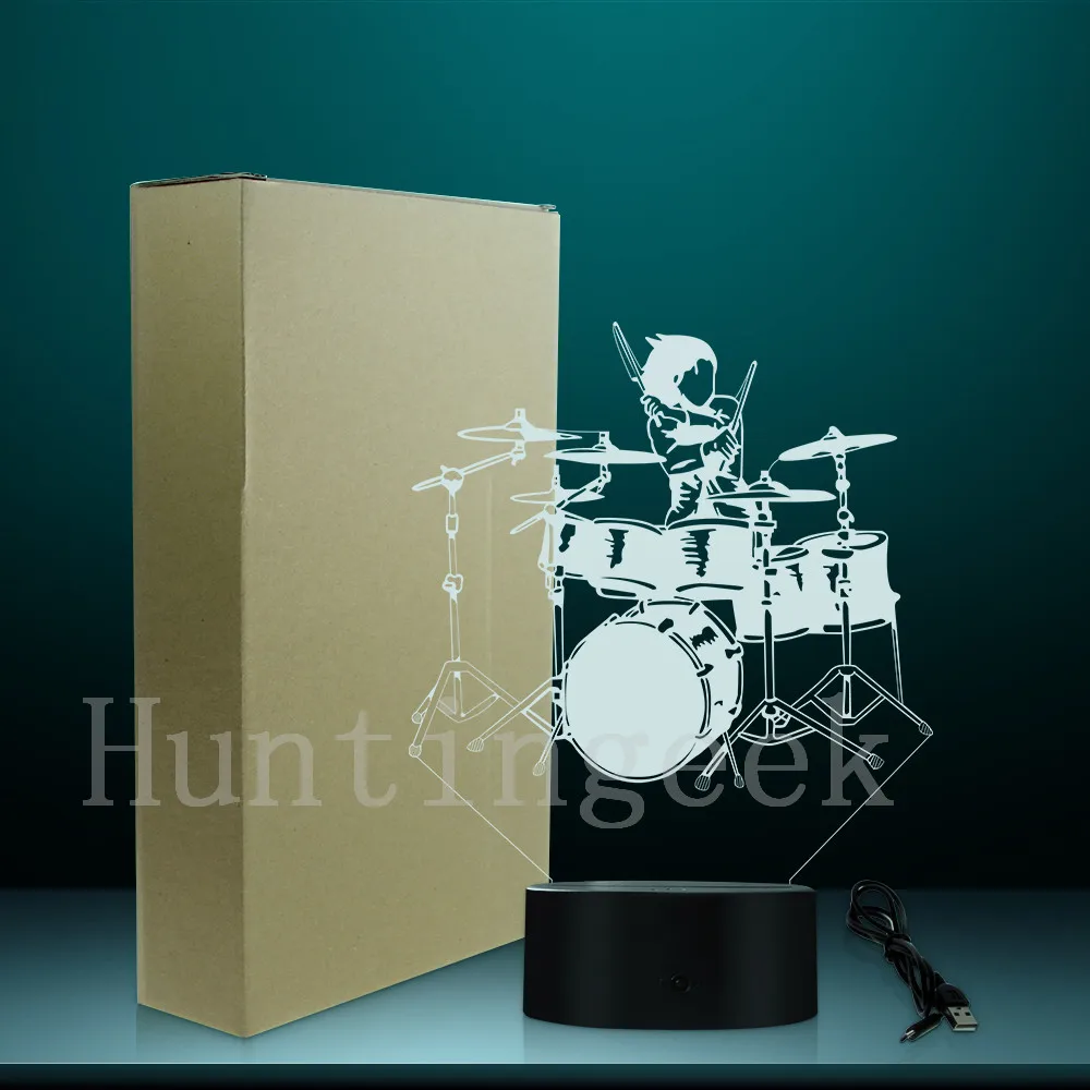 drum and drummer decor 3d lights drummer beating drums led night