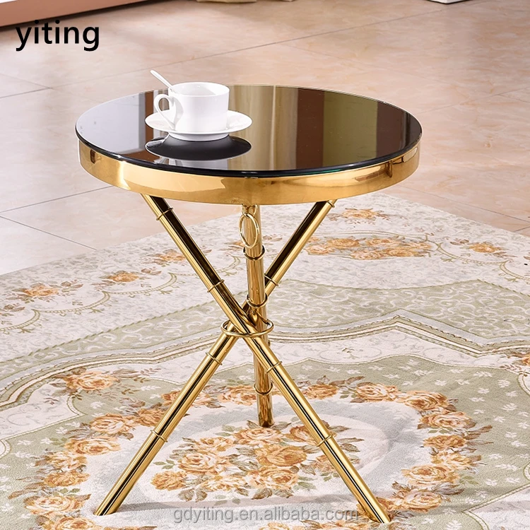 Semi Circle Gold Stainless Steel Hotel Lobby Dining Table And Chairs