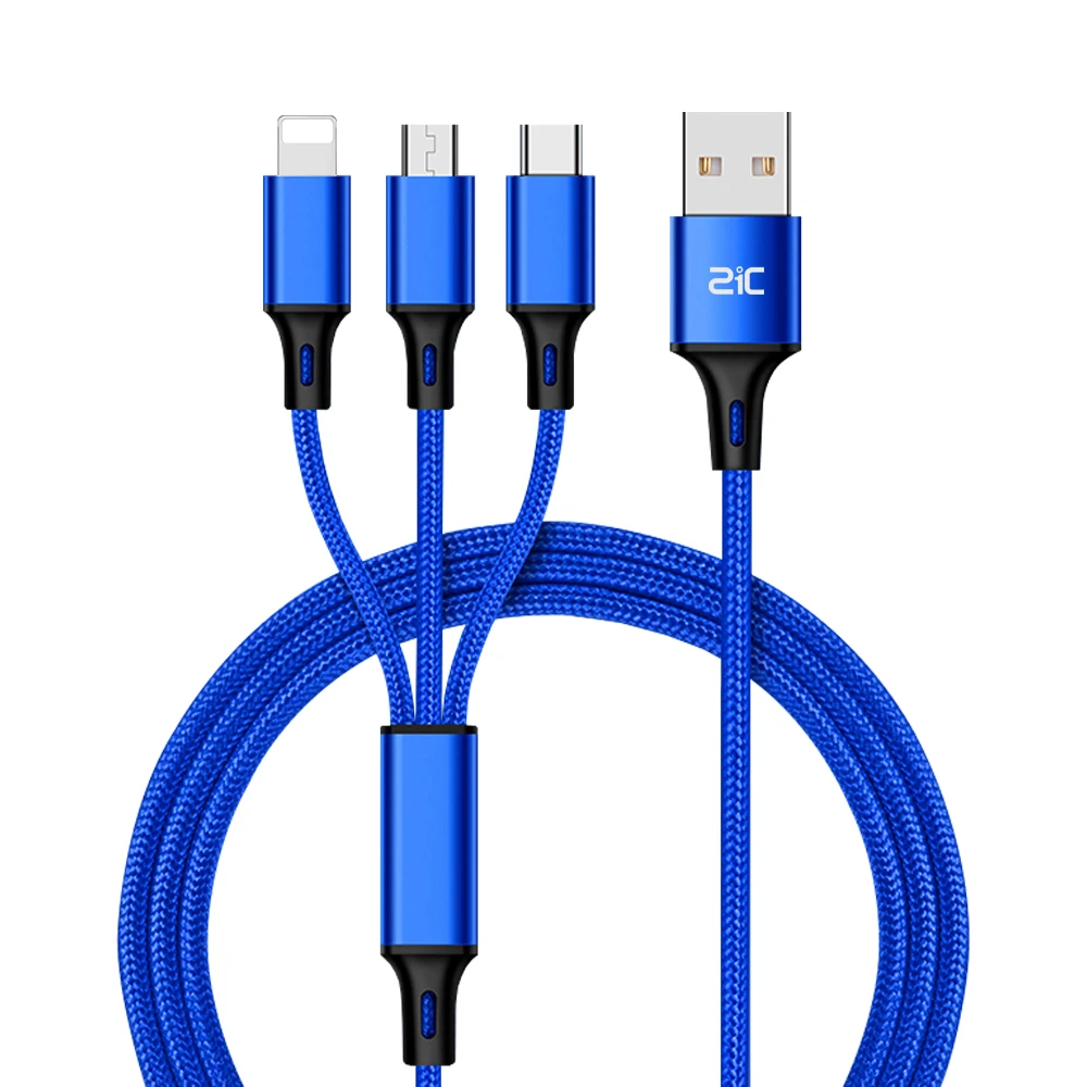 21c nylon braided usb charger 3 in 1 usb charger cable multi