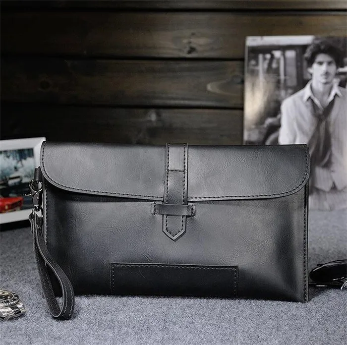 Wholesale  personality design vintage crazy horse leather wristlet handbag men's clutch bag