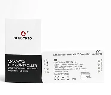 Warm White Cool White Dual Lighting Color Dimmable 2700K-6500K 12-24VDC 15A Gledopto ZigBee LED Flexible Strip Light Controller - ANKUX.COM