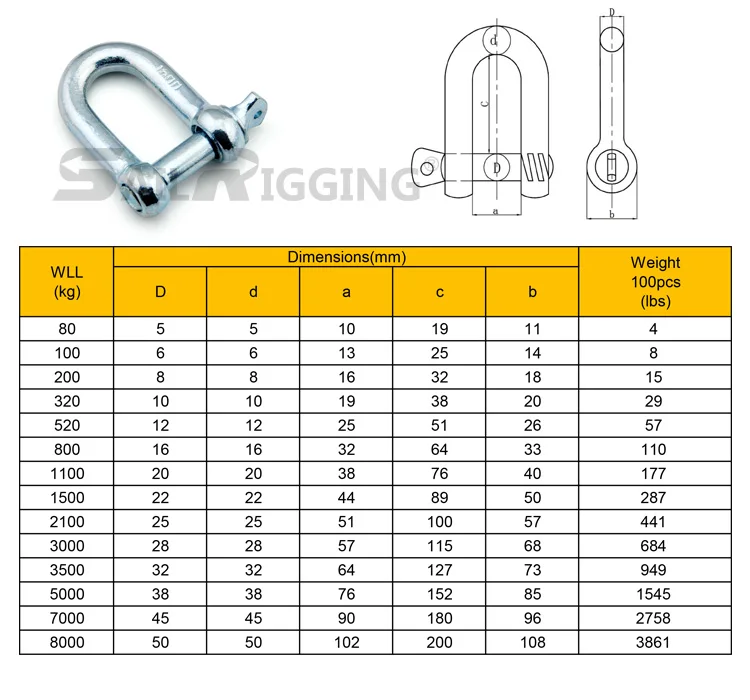 European Type Galvanized Alloy steel D shackle