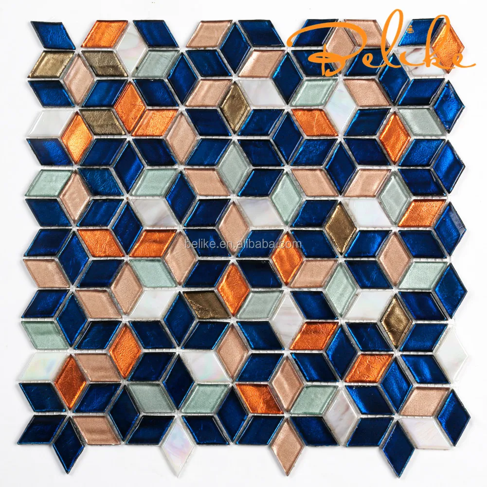 Rhombus Glass Mosaic Tile Colorful Patterns With Parquet Style Home