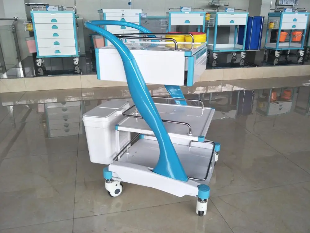 hospital ABS plastic color treatment trolley with drawers