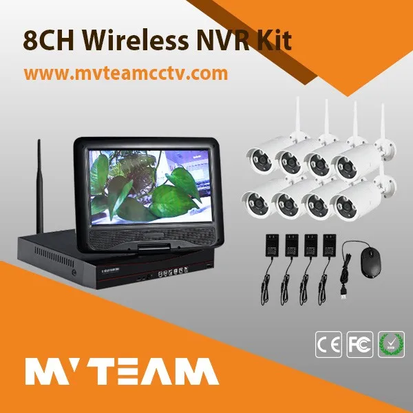 960P 4CHs Wireless Home Security Camera System All In One DVR Monitor 