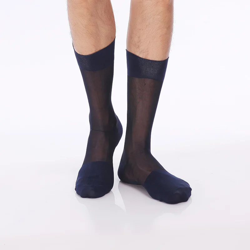 2019 Summer Ultra Thin Solid Color Mid Tube Mens Nylon Foot Silk ...