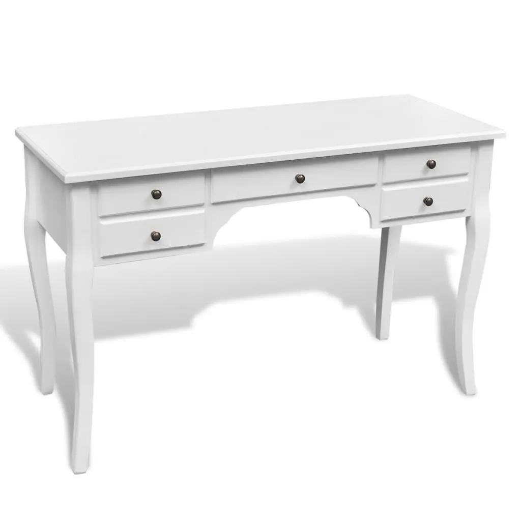 Wooden French Office Desk with Curved Legs and 5 Drawers Home Office Desks Size 47" x 12" x 31"