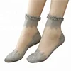 Soft Comfy Sheer Silk Cotton Ankle Hosiery Women Lace Ruffle Elastic Mesh Knit Thin Transparent Solid Color Socks