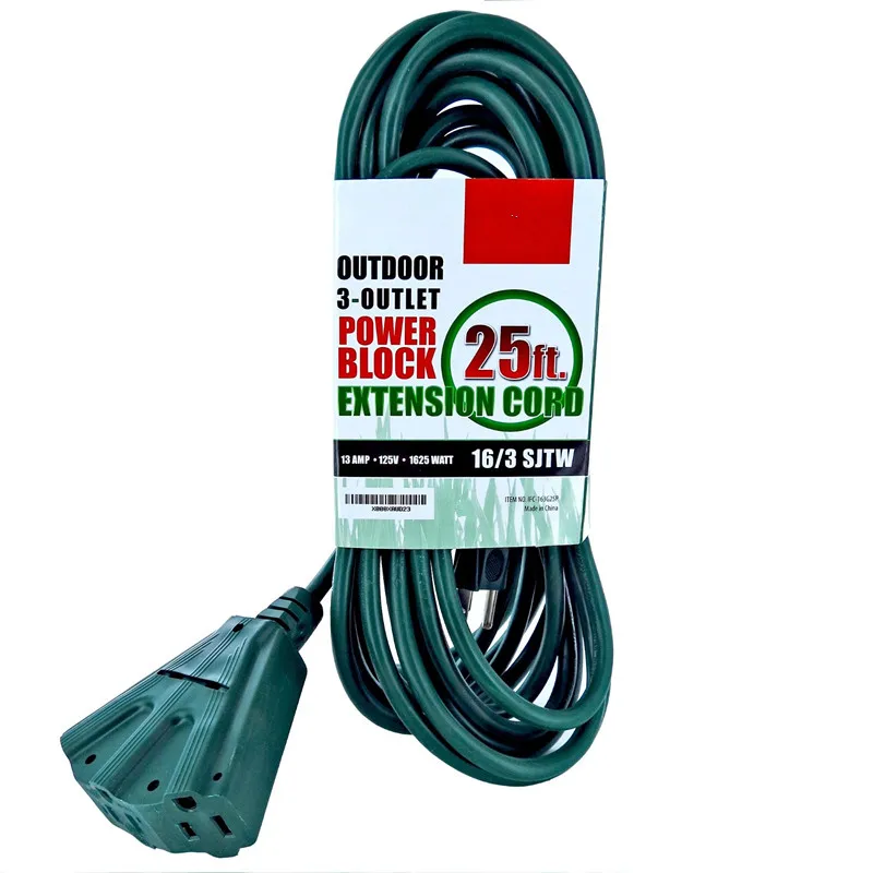 16/3 SJTW Cable 3 Prong Extension Cord with 3 Electrical Power Outlet