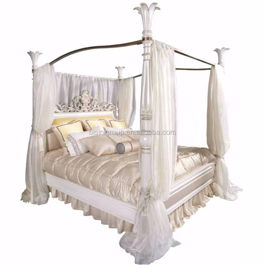 New Arrival Well Design Italian Style Snow White Carving Four Poster New Arrival Well Design Italian Style Snow White Carving Four Poster Bed Bf12 04244b