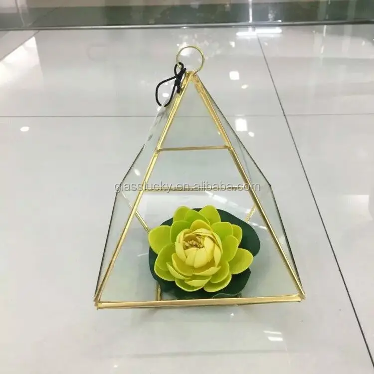 Geometric Glass Terrarium Wholesale Container With Gold Black Metal