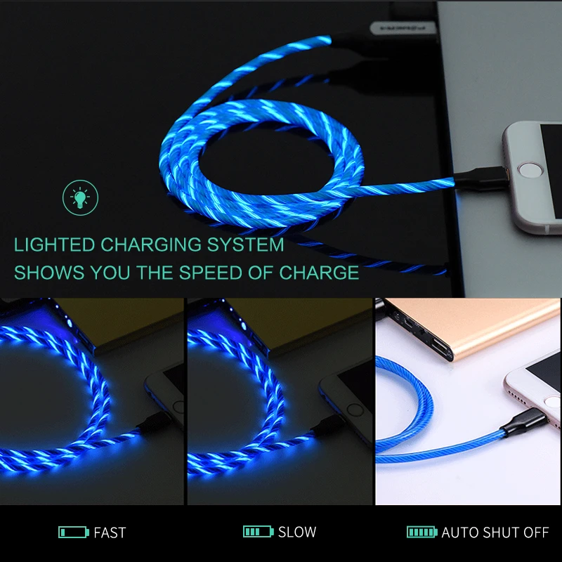 2 In 1 Type C Usb C El Led Light Up Glowing Quick Usb Charging Charger Data Cable For Samsung