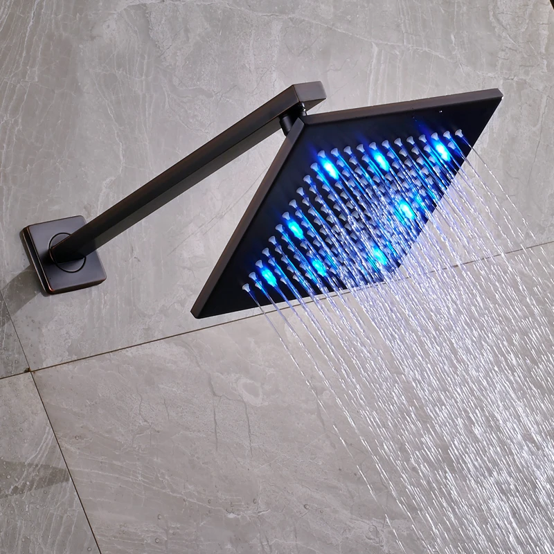 Free Shipping Brass Wall Mount Shower Head 8" Led Light Square Rainfall