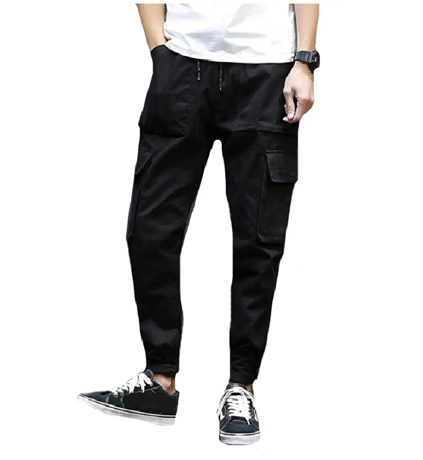 Wofupowga Mens Stylish Jeans Mid Rise Denim Multi-Pocket Trousers Open Bottom Pants