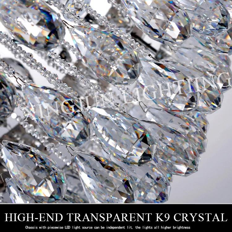 XingJun decorative bathroom / kitchen / living room color changing stainless steel base led crystal ceiling light round