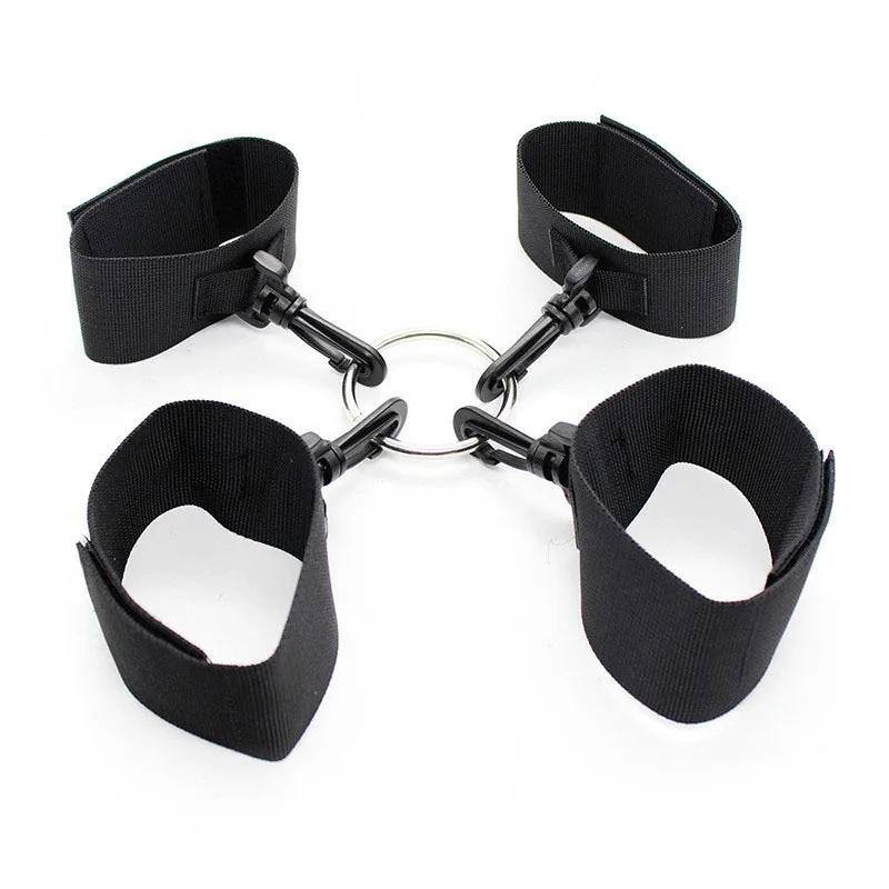 Black Nylon Handcuffs Ankle Foot Cuffs Set Fixed Hand Bdsm For Sex Fetish Flirt Bondage