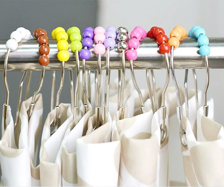 Plastic Beads Bathroom Shower Curtain Hooks,Footprints Shaped Roller
