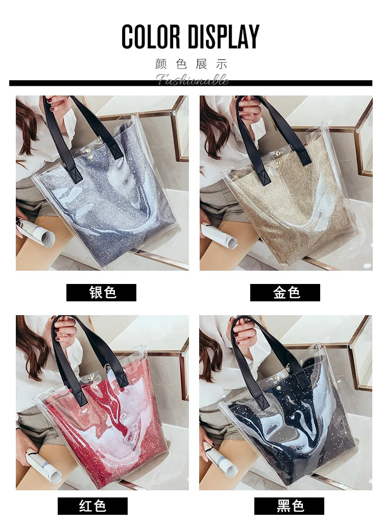 Femmes Transparent Sac /à bandouli/ère Sac /à Main en PVC de Plage en Plastique Transparent Tote Grande capacit/é Blanc